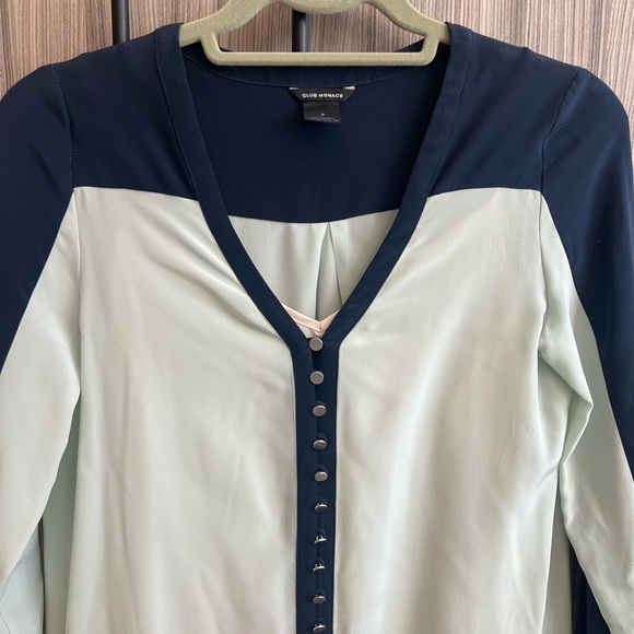 Club Monaco Long Sleeve Silk Colorblock Dress Women’s Size 4 - Picture 2 of 5